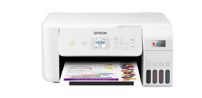 Multifunctional inkjet color Epson EcoTank CISS L3266,culoare alb, dimensiune A4 (Printare,Copiere, Scanare), printare borderless, viteza 33ppm alb- negru, 15ppm color, rezolutie 5760x1440 dpi, alimen