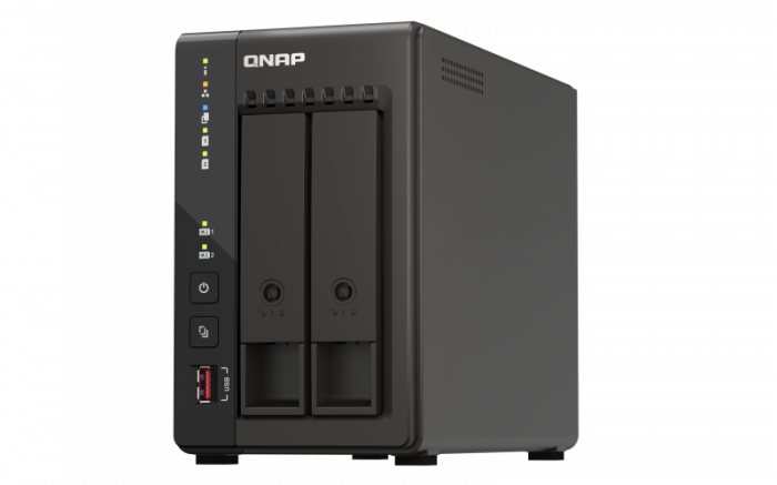 NAS QNAP 253E 2-Bay, CPU Intel Celeron J6412 4-core 4-thread processor, burst up to 2.6 GHz, RAM 8 GB DDR4 onboard not expandable, HDD 2.5 3.5 SATA 6Gb s, 3Gb s (neincluse), LAN: 2 x 2.5GbE, USB