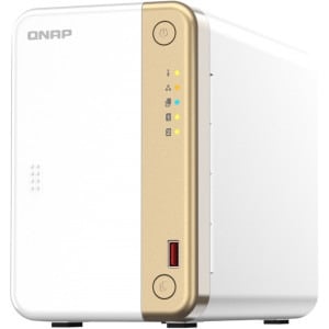 NAS QNAP 262 2-Bay, CPU Intel Celeron N4505 2-core 2-thread processor (burst up to 2.9 GHz), RAM 4 GB DDR4 (onboard not expandable), HDD 2 x 2.5 3.5 SATA 6Gbps + 2 x M.2 2280 PCIe Gen 3 x1 SSD slo