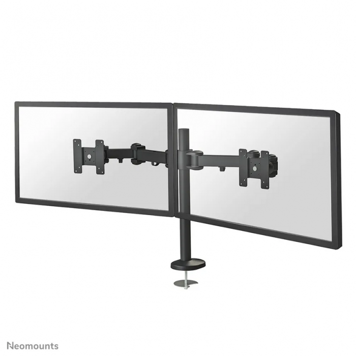 Neomounts by Newstar full motion dual desk mount (grommet) for two 10- 27 monitor screens, height adjustable - Black General Min. screen size : 10 inch Max. screen size : 27 inch Min. weight: 0 kg (