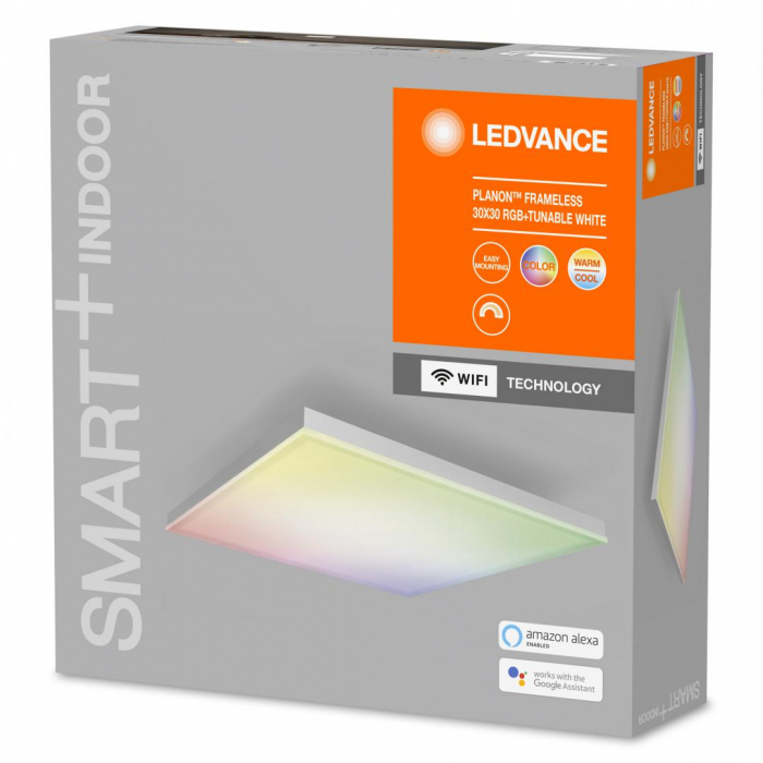 Panou inteligent LED RGB Ledvance SMART+ WiFi PLANON 300, 20W, 1500 lm, lumina alba si color (3000-6500K), IP20, 300x300x62mm, aluminiu, Alb