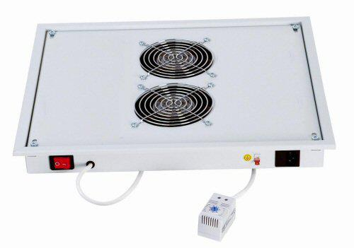 Panou ventilatie Triton pentru rack de podea 19, 2 ventilatoare 230V 60W cu termostat bimetalic, flux axial, gri