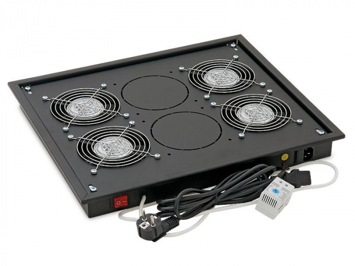 Panou ventilatie Triton pentru rack de podea 19, 4 ventilatoare 230V 60W cu termostat bimetalic, flux axial, gri