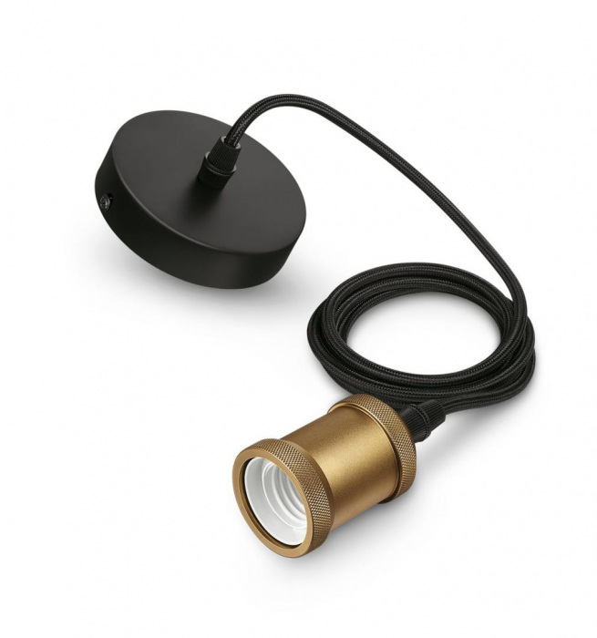 Pendul Philips Classic Gold, E27, max. 40W, textil Metal, IP20, O169mm, cablu 2m