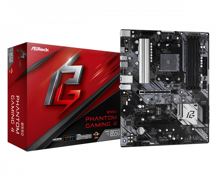 Placa de baza AsRock B550 Phantom Gaming 4 AM4, 4x DDR4, 2x PCIe x16, 2x PCIe 3.0 x1, 1x M.2, 6x SATA3 6Gbps, ATX