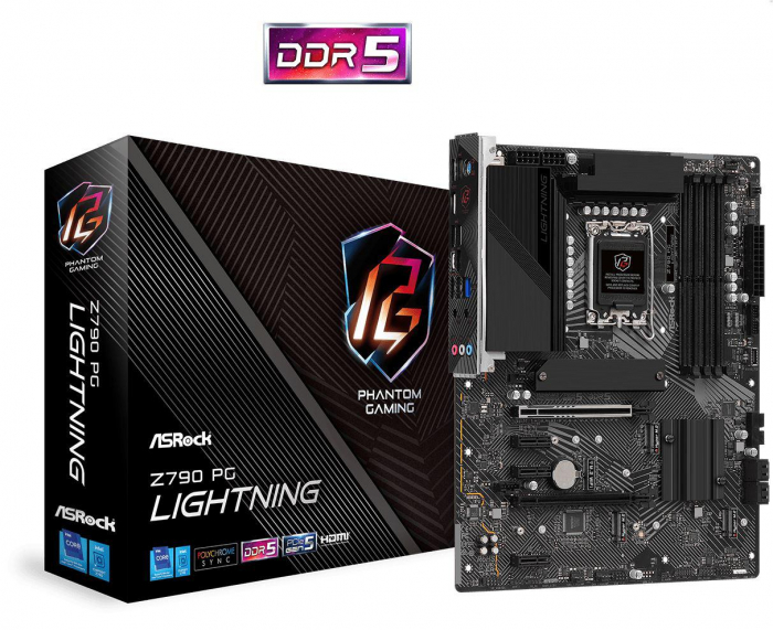 Placa de baza Asrock Z790 PG LIGHTNING LGA 1700 Supports 13th Gen 12th Gen Intel Core, Processors 14+1+1 Phase Power Design, Dr.MOS for VCore+GT 4 x DDR5 DIMMs, supports up to 6800+(OC) 1 PCIe 5.0