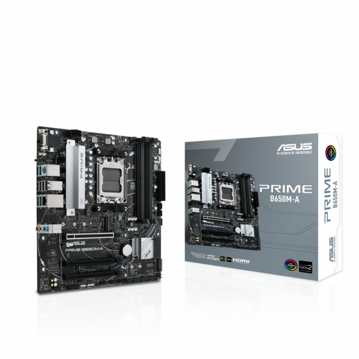 Placa de baza Asus PRIME B650M-A AM5, 4x DIMM Slots, DDR5 5600MHz, PCIe Gen 4, 4x SATA 6Gb s connectors, 2xM.2 Slot, 2.5GB LAN, Micro-ATX