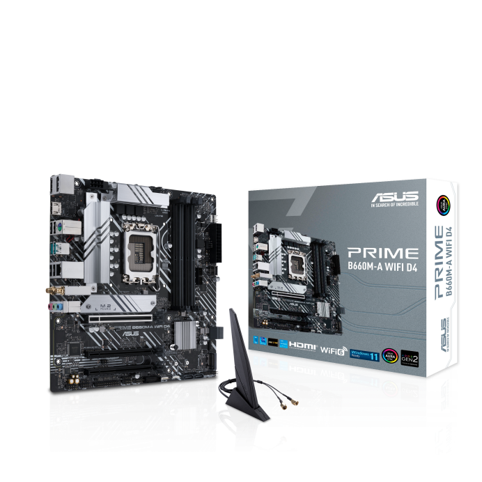 Placa de baza Asus PRIME B660M-A D4-CSM LGA1700 WIFI, 4x DDR4 5333MHz, 1x DisplayPort, 2x HDMI, 1x PCIe 4.0 x16, 2x PCIe 3.0 x16, 2x M.2, 4x SATA 6Gbps, WIFI 6, mATX
