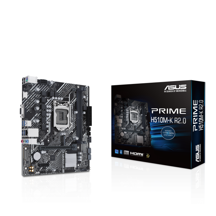 Placa de baza Asus PRIME H510M-K R2.0 LGA1700, 2x DDR4, 1x VGA, 1x HDMI, 2x PCIe x16, 1x PCIe x1, 1x M.2, 4x SATA 6Gbps, mATX