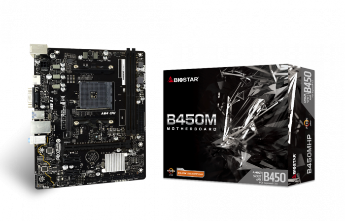 Placa de baza Biostar B450MHP AM4, 2x DDR4, 1x PCIe 3.0 x16, 2x PCIe 2.0 x1, 4x SATA III 6Gbps, 1 Gbps, mATX
