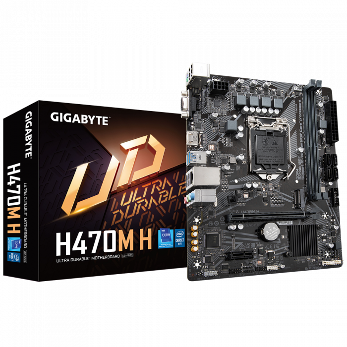 Placa de baza Gigabyte H470M H LGA1200, 2x DDR4, 1x HDMI, 1x D-Sub, 1x PCIe x16, 1x PCIe x1, 1x M.2, 4x SATA 6 Gbps, LAN 1 Gbps, mATX