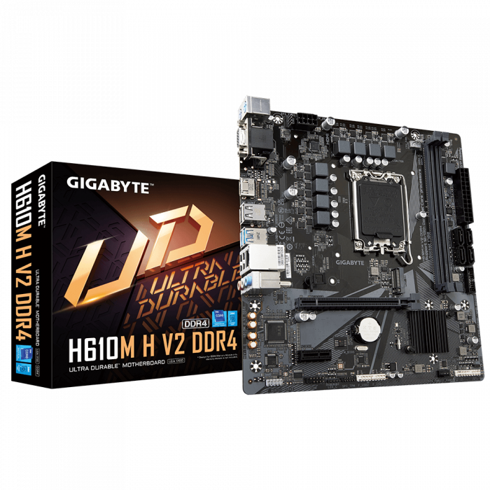 Placa de baza GIGABYTE H610M H V2 LGA1700, 2x DDR4 3200MHz, 1x D-Sub, 1x HDMI, 1x PCIe x16, 1x PCIe x1, 1x M.2, 4x SATA 6Gbps, LAN 1GBps, mATX