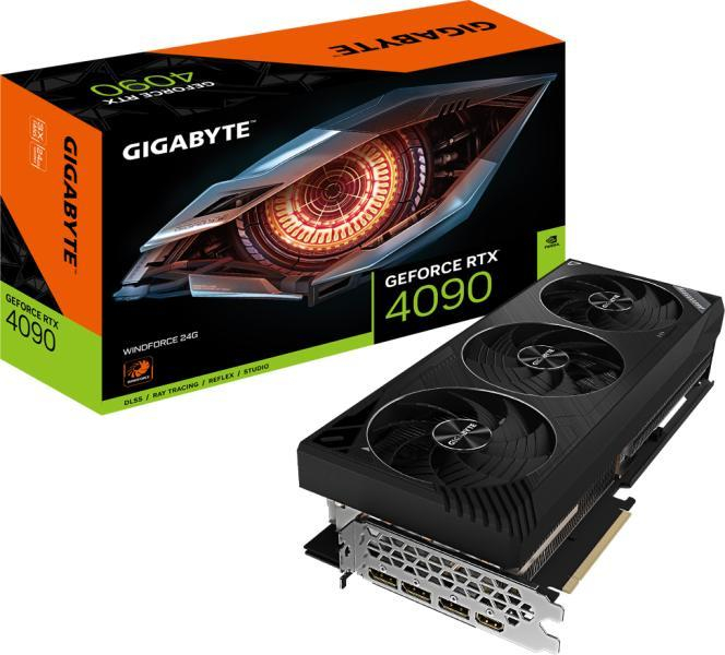 Placa video Gigabyte GeForce RTX 4090 WINDFORCE 24G Graphics Processing GeForce RTX 4090 Core Clock 2520 MHz CUDA Cores 16384 Memory Clock 21 Gbps Memory Size 24 GB Memory Type GDDR6X Memory Bus 3