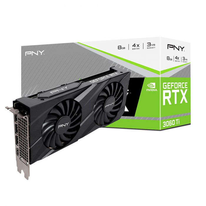 Placa video PNY GeForce RTX 3060 Ti VERTO DUAL, GDDR6, 256BIT, 3x DisplayPort, 1x HDMI, PCIe 4 x16