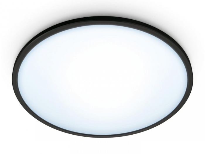 Plafoniera LED WiZ SuperSlim, Wi-Fi, Bluetooth, 14W, 1300 lm, lumina alba (2700-6500K), IP20, 24.2cm, Metal Plastic, Negru