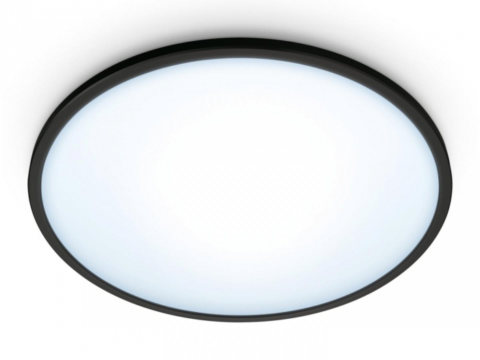 Plafoniera LED WiZ SuperSlim, Wi-Fi, Bluetooth, 16W, 1500 lm, lumina alba (2700-6500K), IP20, 29.2cm, Metal Plastic, Negru