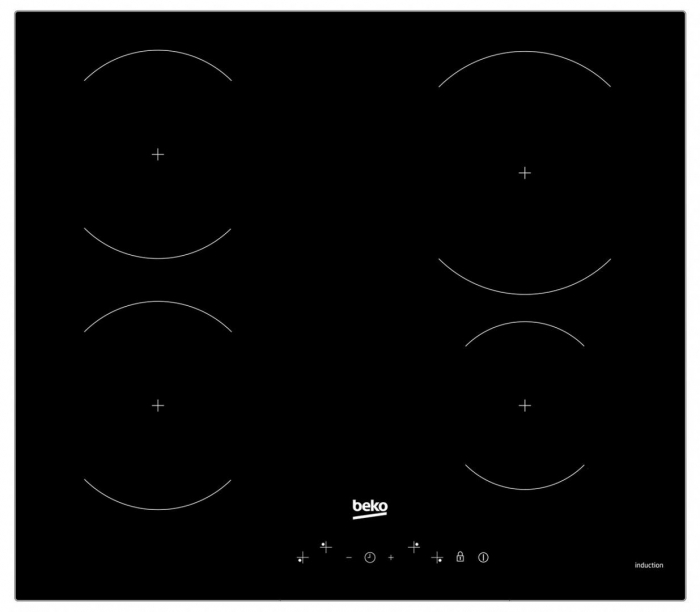 Plita electrica incorporabila Beko HII64430GT, cu inductie, 4 zone, touch control,boster; timer, display digital, control lumina On Off, indicatorincalzire reziduala, blocare acces copii, latime: 60