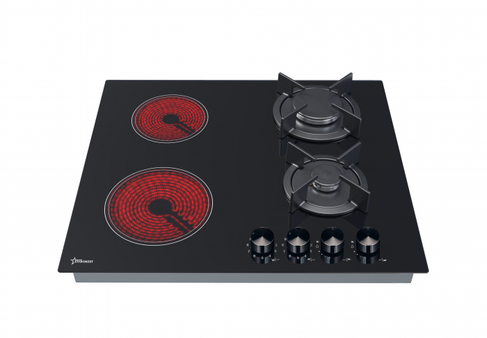Plita incorporabila STARCREST SEH-HM6042, Mixta, 2 zone gaz, 2 zone vitroceramice, Aprindere electrica, Sticla neagra [5]