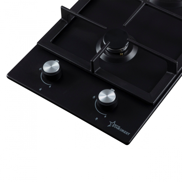Plita incorporabila STARCREST SGH-3152BK, Gaz, 2 Arzatoare, Gratare fonta, Aprindere electrica, Latime 30cm, Negru [2]