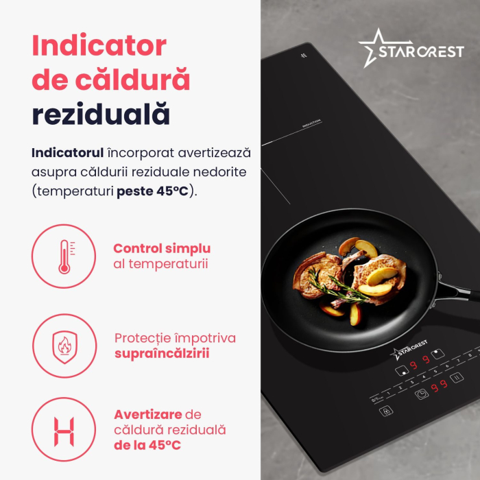 Plita incorporabila STARCREST SIH-3232, Inductie, 3500 W, 2 zone de gatit, 9 trepte de putere, Touch control, Timer, Sticla Neagra Kanger [7]