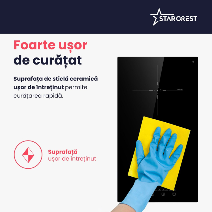 Plita incorporabila STARCREST SIH-3232, Inductie, 3500 W, 2 zone de gatit, 9 trepte de putere, Touch control, Timer, Sticla Neagra Kanger [6]