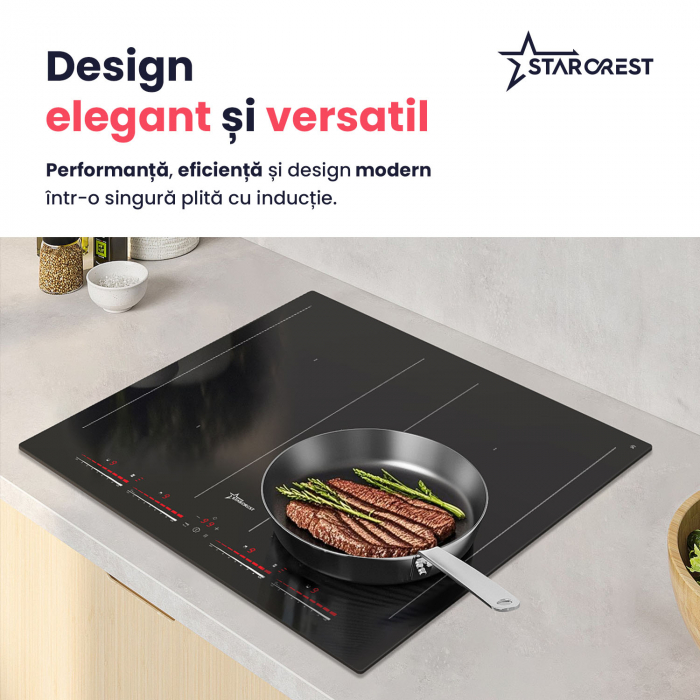 Plita incorporabila STARCREST SIH-60P4-BR, Inductie, 4 Zone de gatit, Slider Touch Control, Booster, Functie Bridge, Timer, Sticla Neagra [9]