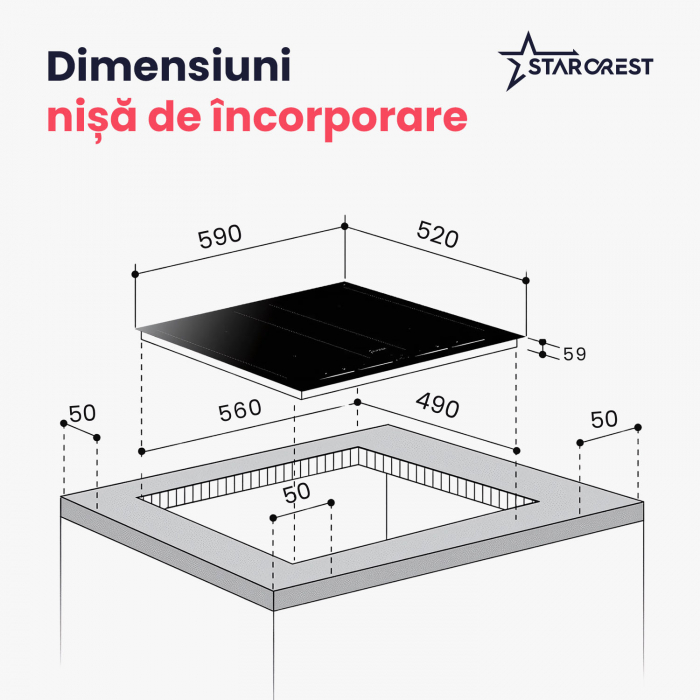 Plita incorporabila STARCREST SIH-60P4-BR, Inductie, 4 Zone de gatit, Slider Touch Control, Booster, Functie Bridge, Timer, Sticla Neagra [11]