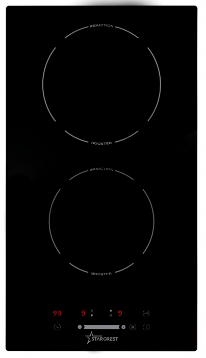 Plita incorporabila STARCREST SIH-GT3222, Inductie, 2 zone de gatit, 9 trepte de putere, Touch control, Timer, Sticla Neagra