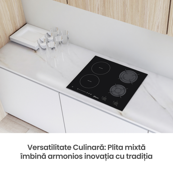 Plita incorporabila STARCREST SIH-HM9066, Mixta, 2 zone gaz, 2 zone Inductie, Aprindere electrica, Sticla neagra [4]