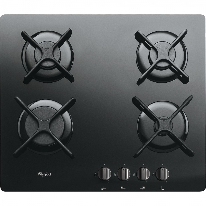 Plita incorporabila whirlpool akt 6414 nb, 8 kw, cristal, gaz, 4 arzatoare, aprindere electrica, sticla neagra