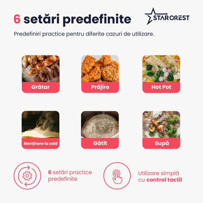 Plita inductie STARCREST SIH-T2000, 2000 W, Touch control, 6 Functii Gatit, Ultra Slim Design [5]