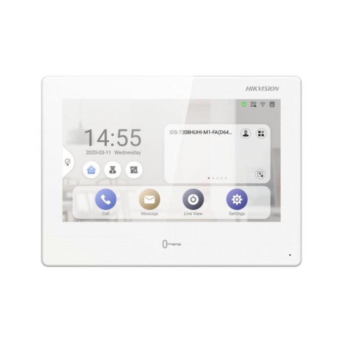 Post interior videointerfon 7 inchi cu Android Hikvision DS-KH9310-WTE1, WIFI, management pentru toate sistemele Hikvision conectate prin Hik Connect, apelare video si deschidere usa din aplicatia mob