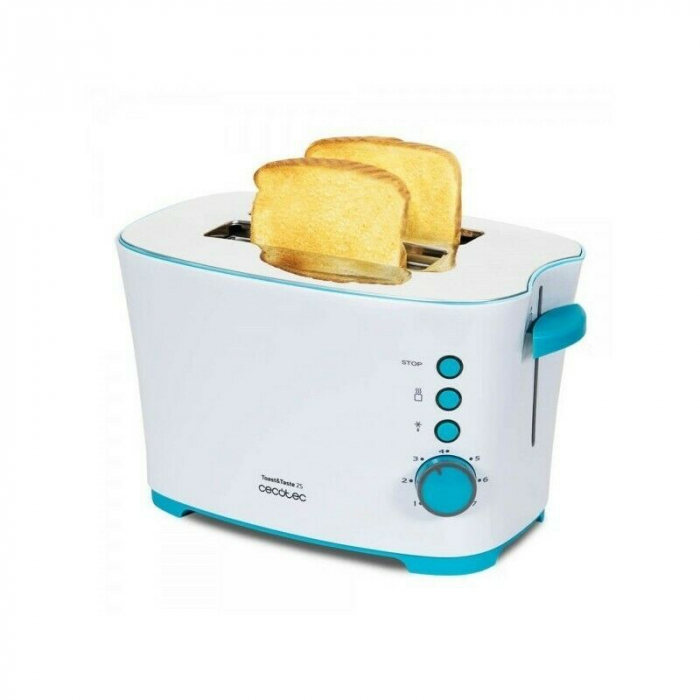 Prajitor de paine Cecotec 3027 ToastTaste 2S, Putere 850 W, Tava pentru firimituri, Clesti din otel inoxidabil, Alb Albastru