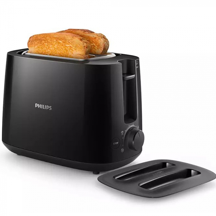 Prajitor de paine Philips Viva collection HD2582 90, 900W, 8 setari, 2 felii, grilaj de incalzire integrat, Negru