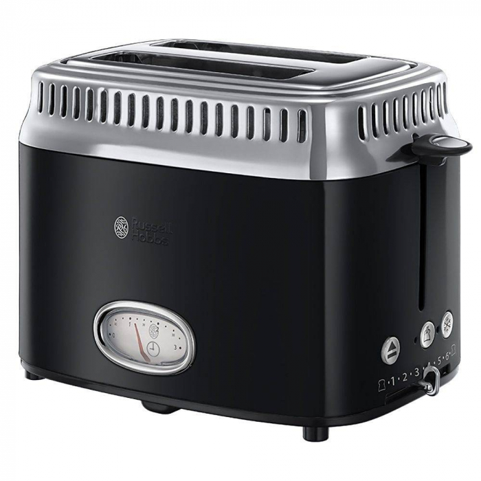 Prajitor de paine Russell Hobbs 21681-56 Retro Classic Noir, 1200 W, 2 felii, 6 trepte, Negru