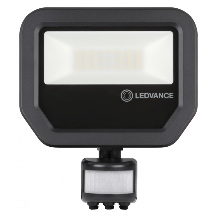 Proiector LED cu senzor de miscare si lumina Ledvance FLOODLIGHT PERFORMANCE, 20W, 100-277V, 2400 lm, lumina neutra (4000K), IP65 IK07, 176x156x55mm, aluminiu, Negru