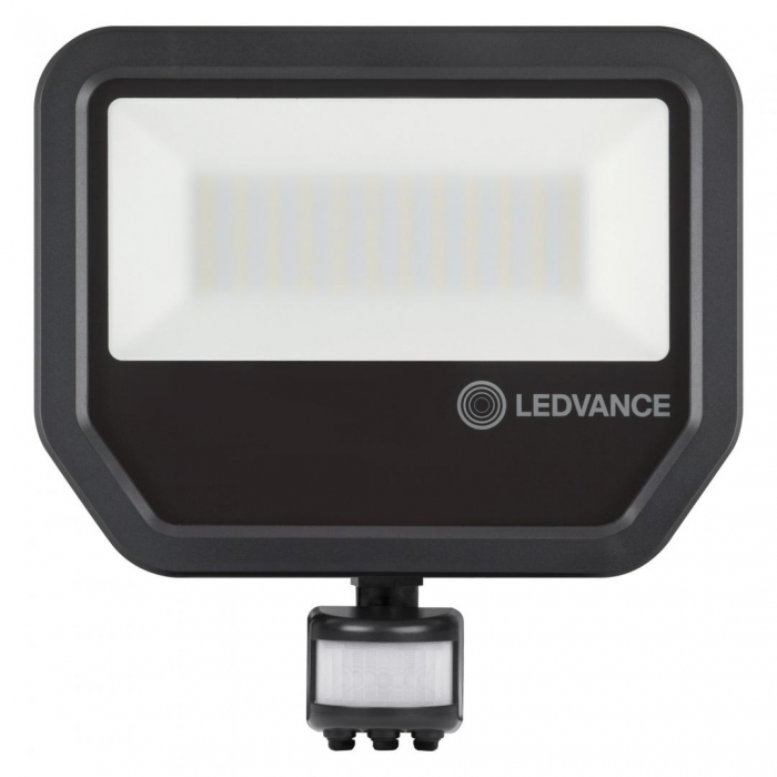 Proiector LED cu senzor de miscare si lumina Ledvance FLOODLIGHT PERFORMANCE, 50W, 100-277V, 6000 lm, lumina neutra (4000K), IP65 IK07, 225x219x59mm, aluminiu, Negru