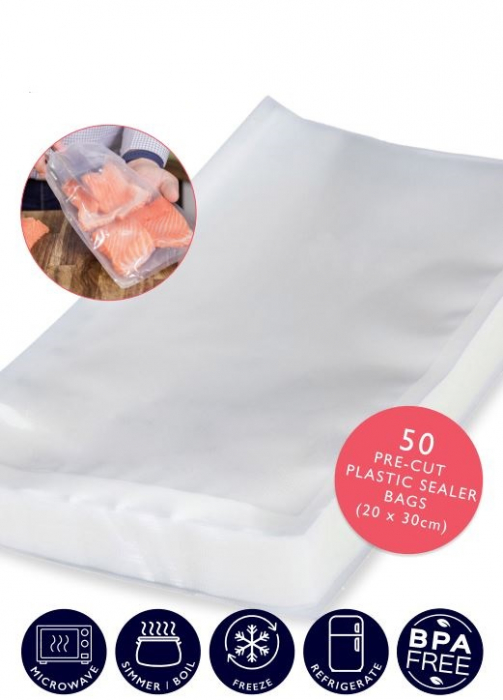 Pungi profesionale pentru vidat STARCREST, 50 bucati, 20x30 cm, rezistente, reutilizabile, sous vide, lavabile in masina de spalat, fara BPA, transparent [2]