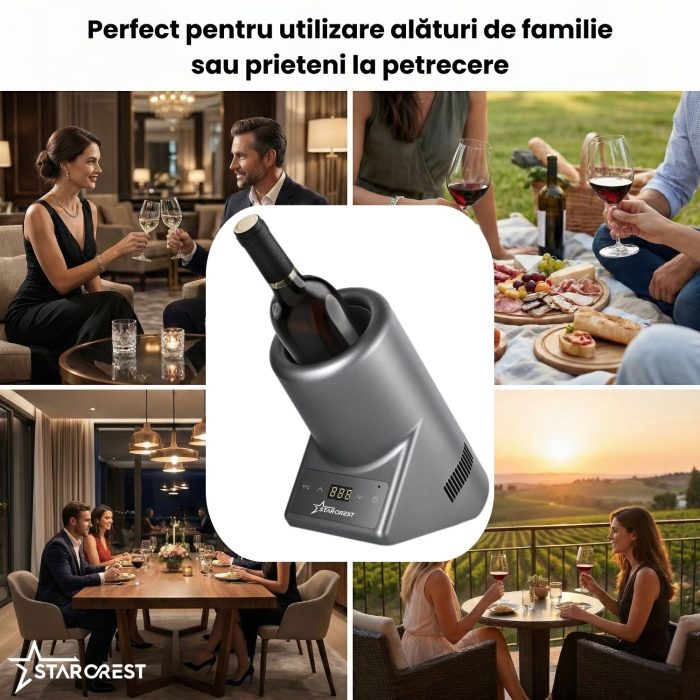 Racitor pentru vin STARCREST SWN-1BT-RSV, capacitate 1 sticla, temperatura reglabila 5-15°C, display LED, control touch, Gri [2]
