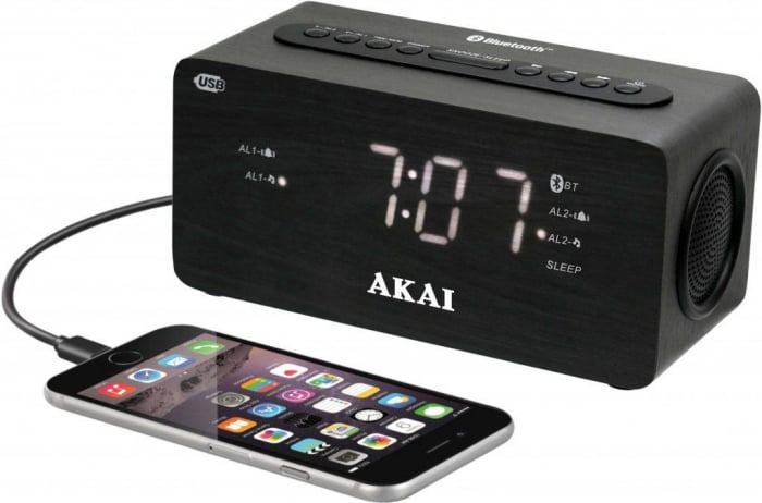 Radio cu ceas AKAI ACR-2993 Dual Alarm, Bluetooth 1.2, ³ white LED display