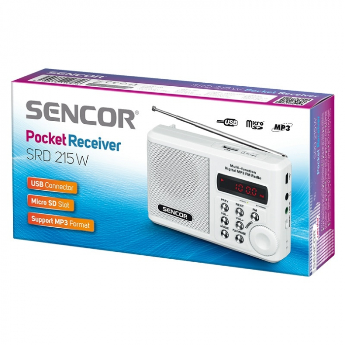 Radio portabil FM SRD 215 Sencor, 2 W RMS, USB, microSD, alb [2]