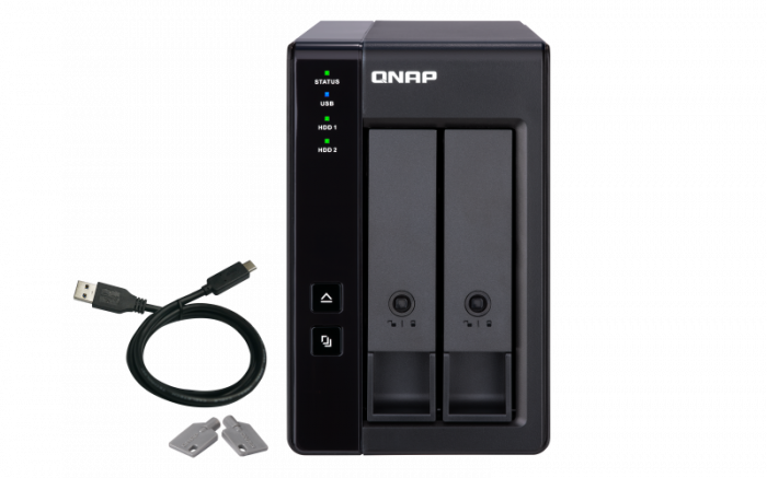 RAID USB QNAP TR-002 2-Bay, 2.5 3.5 SATA 6Gbps HDD (neincluse), 1xUSB3.11 (type-c), tower, PSU adaptor 36W, garantie 2 ani