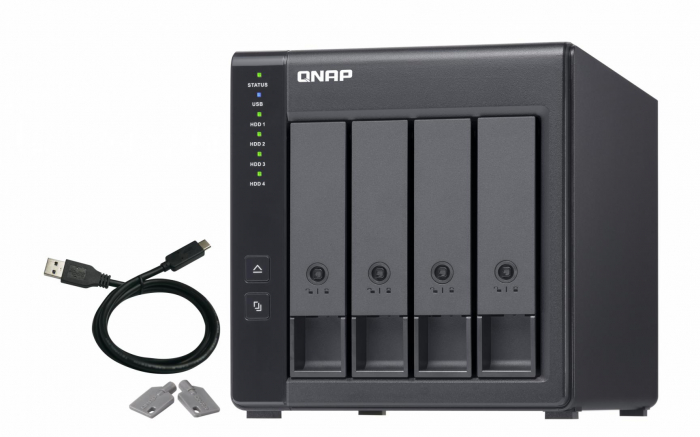 RAID USB QNAP TR-004 4-Bay, 2.5 3.5 SATA 3Gbps HDD (compatibile cu SATA 6Gbs , 3Gb s, neincluse), 1xUSB3.0 (type-c), tower, PSU adaptor 65W, garantie 2 ani
