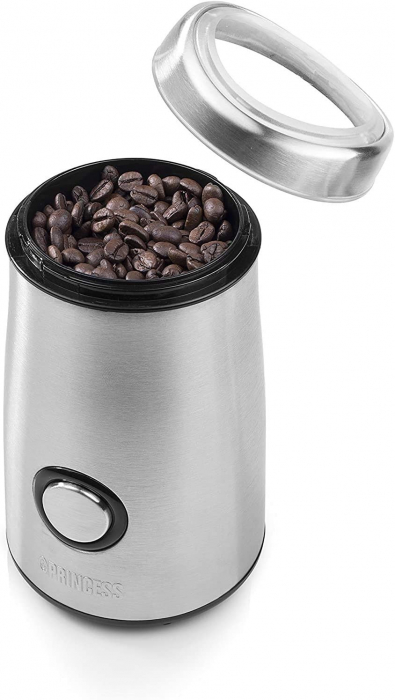 Rasnita de cafea Princess 242196, inox, 150W, 50g, lame din otel inoxidabil, capac transparent, Inox [3]