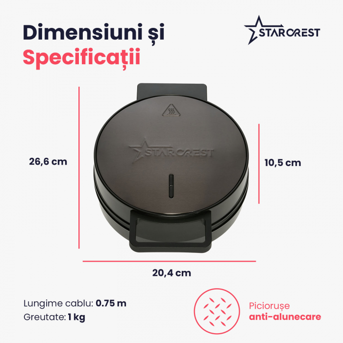 Aparat pentru preparat vafe STARCREST WM-1006X, 1200 W, 5 vafe, Placi antiaderente, Indicator luminos, Negru-Inox [6]