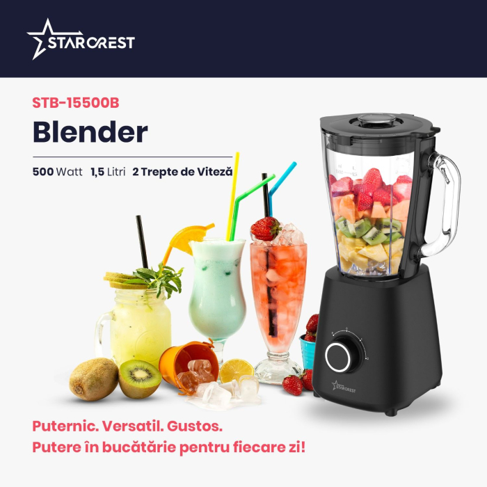 RESIGILAT - Blender STARCREST STB-15500B, 500 W, 1.5 l, 2 viteze + functie Pulse, Negru [2]