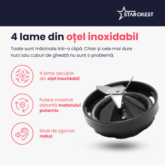 RESIGILAT - Blender STARCREST STB-15500B, 500 W, 1.5 l, 2 viteze + functie Pulse, Negru [6]