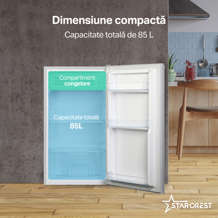 Frigider cu o usa STARCREST SF-85SL-E, Clasa E, Capacitate 85L, Iluminare interioara, Compartiment gheata, H 82 cm, Gri [3]