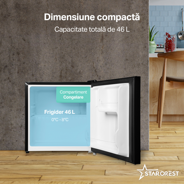 Frigider minibar STARCREST SMB-47GLS-BK, Design modern, 46 l, Clasa E, H 48.8 cm, Sticla Neagra [3]