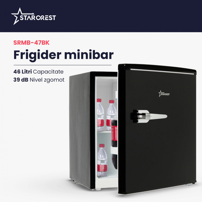 Frigider minibar STARCREST SRMB-47BK, Design Vintage, 46 l, Clasa E, H 52 cm, Negru [2]